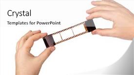  Presentation with film black and white - Audience pleasing slide deck consisting of blank slides border - photographic film in hands isolated backdrop and a  colored foreground