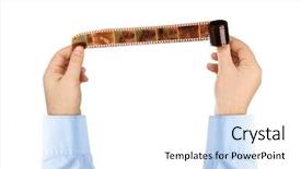  Presentation with film black and white - PPT theme featuring blank slides border - photographic film in hands isolated background and a white colored foreground