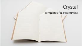  Presentation with book - Audience pleasing PPT theme consisting of blank spiral border - recycled paper book on white backdrop and a  colored foreground