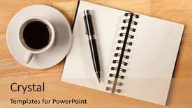  Presentation with spiral binding - Amazing PPT layouts having blank spiral note pad cup backdrop and a coral colored foreground