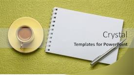  Presentation with desktop - Presentation theme enhanced with blank-spiral-sketchbook-against-textured background and a light gray colored foreground