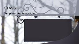  Presentation with signboard - PPT layouts with blank street direction - signboard hanging on building outdoors background and a  colored foreground