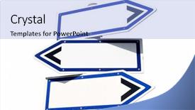  Presentation with direction - Presentation theme consisting of blank three-way direction signpost on a white background background and a light blue colored foreground