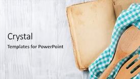  Presentation with vintage cooking - PPT theme with blank vintage recipe cooking book background and a sky blue colored foreground