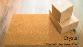  Presentation with welcome - Beautiful slide deck featuring blank welcome mat on wood backdrop and a gold colored foreground