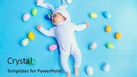  Presentation with newborn - Amazing PPT theme having blanket among colorful easter egg backdrop and a light blue colored foreground