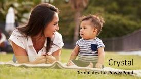  Presentation with millennial - Slide set with blanket in the park close background and a yellow colored foreground