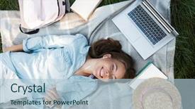  Presentation with music school - Slide deck having blanket with laptop computer background and a light blue colored foreground