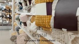  Presentation with choice - Presentation design having blankets-variety-in-commercial-shopping background and a  colored foreground