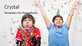  Presentation with happy kids - Theme with blast - happy kids celebrating party background and a white colored foreground