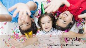  Presentation with happy kids - Cool new theme with blast - happy kids celebrating party backdrop and a coral colored foreground