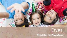  Presentation with party invitation for kids - Beautiful slides featuring blast - happy kids celebrating party backdrop and a coral colored foreground