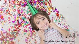  Presentation with confetti - Cool new PPT layouts with blast - young boy blows out confetti backdrop and a coral colored foreground