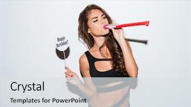  Presentation with whistle - Cool new presentation theme with blast - young brunette girl in bikini backdrop and a sky blue colored foreground