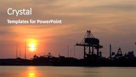  Presentation with crane - PPT layouts with blast furnace - steelworks at sunset background and a coral colored foreground