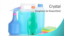  Presentation with liquid detergent - Colorful PPT layouts enhanced with bleach chemicals - canister with liquid and detergent backdrop and a  colored foreground