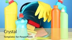 Presentation with cleaning - Cool new presentation theme with bleach chemicals - cleaning items in bucket backdrop and a yellow colored foreground