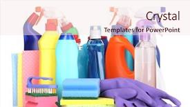  Presentation with cleaning - Beautiful presentation theme featuring bleach chemicals - cleaning items isolated on white backdrop and a  colored foreground