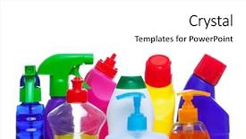  Presentation with cleaning - Slides having bleach chemicals - photo of cleaning chemical bottles background and a white colored foreground