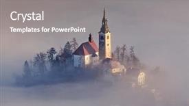  Presentation with sailing into sunrise - Theme consisting of bled from ojstrica viewpoint slovenia background and a gray colored foreground