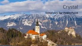  Presentation with church - Slides having bled-lake-with-bled-catle background and a light blue colored foreground