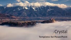  Presentation with sunrise in the city - Audience pleasing PPT theme consisting of bledding - amazing sunrise at lake bled backdrop and a  colored foreground
