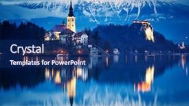  Presentation with fall lake - Beautiful presentation theme featuring bledding - night scenery at bled lake backdrop and a navy blue colored foreground