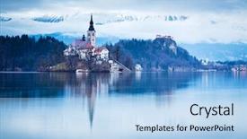  Presentation with fall lake - Slides featuring bledding - night scenery at bled lake background and a light blue colored foreground