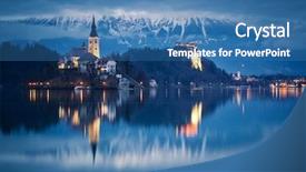  Presentation with fall lake - Beautiful presentation theme featuring bledding - night scenery at bled lake backdrop and a teal colored foreground