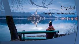  Presentation with fall lake - Slide set enhanced with bledding - night scenery at bled lake background and a teal colored foreground