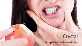  Presentation with empowered woman - Amazing PPT theme having bleeding - woman with a toothpain backdrop and a coral colored foreground