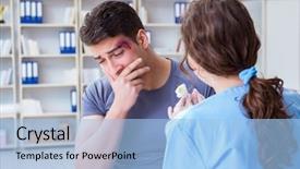  Presentation with elementary school black female career day technology - Slide deck with bleeding - young man visiting female traumatologist background and a light blue colored foreground