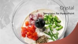  Presentation with taco - Amazing PPT theme having blender bowl with ingredients for fish taco sauce on table backdrop and a light gray colored foreground