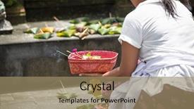  Presentation with culture an tradition indonesia - Amazing PPT theme having blessed blessing others - local woman carrying offering backdrop and a coral colored foreground