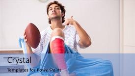  Presentation with healthcare waste treatment - Slide deck featuring blessure en football - injured man waiting treatment background and a teal colored foreground
