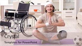  Presentation with one young man exercising handball - PPT layouts enhanced with blessure en football - injured young man doing exercises background and a mint green colored foreground