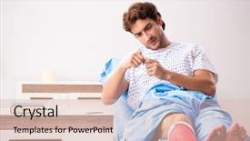  Presentation with healthcare waste treatment - Theme having blessure et traumatologie - injured man waiting treatment background and a lemonade colored foreground