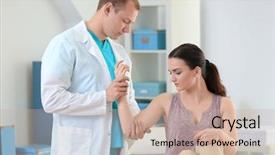  Presentation with chinese medicine clinic - Theme having blessure et traumatologie - orthopedist examining patient in clinic background and a soft green colored foreground