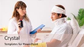  Presentation with doctor examining a newborn baby - Audience pleasing PPT theme consisting of blessure et traumatologie - young doctor examining injured patient backdrop and a  colored foreground