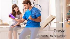  Presentation with doctor visiting family a new born - Presentation theme with blessure et traumatologie - young tennis player visiting doctor background and a soft green colored foreground