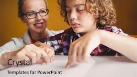  Presentation with blind - Slides featuring blind - boy using braille to read background and a coral colored foreground