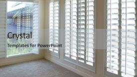  Presentation with plantation - Amazing PPT theme having blind - white plantation style wood shutters backdrop and a light blue colored foreground
