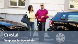  Presentation with blind - Presentation theme having blind - young woman helps a man background and a ocean colored foreground