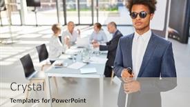  Presentation with inclusion - Colorful presentation theme enhanced with blind-african-businessman-in-business backdrop and a light gray colored foreground