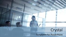  Presentation with meeting - PPT layouts with transparent glass - silhouettes of business people meeting background and a light blue colored foreground