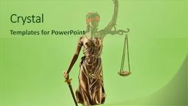  Presentation with justice - Colorful PPT theme enhanced with blind justitia statue as justice backdrop and a mint green colored foreground