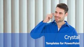  Presentation with mechanic - Colorful slides enhanced with blind man - happy young male mechanic using backdrop and a teal colored foreground