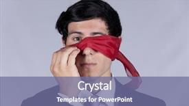  Presentation with lost - Audience pleasing presentation theme consisting of blind man - lost businessman peeking behind backdrop and a ocean colored foreground