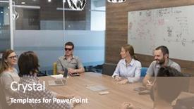  Presentation with team meeting - Presentation design consisting of blind man - startup business team brainstorming background and a coral colored foreground