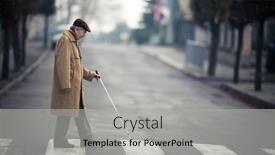  Presentation with blind - Theme having blind-man-crossing-a-street background and a light gray colored foreground